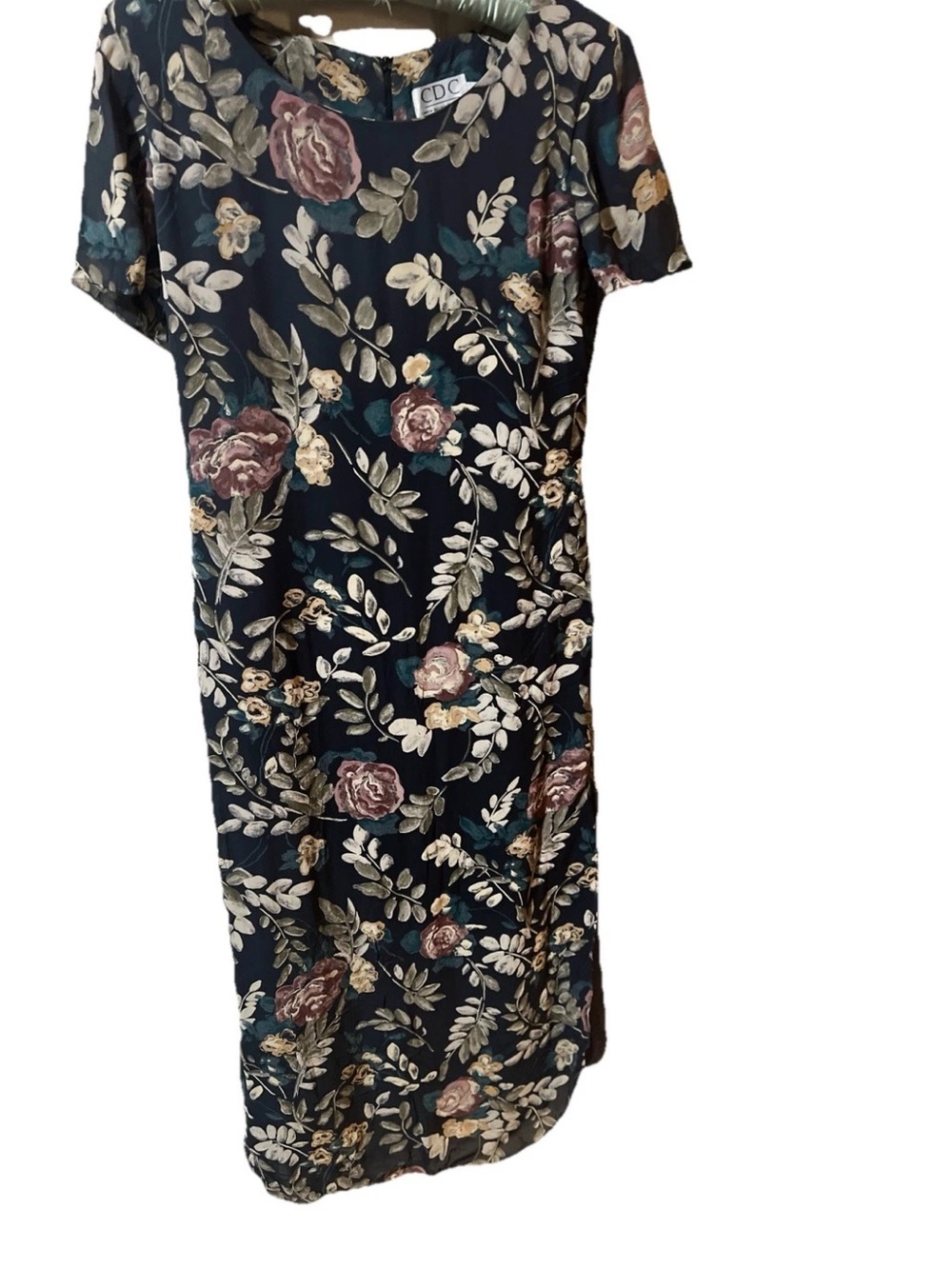Vtg. 80s Green Floral Midi Dress Womens Cottagecore SZ 4 Slit Up One Side .